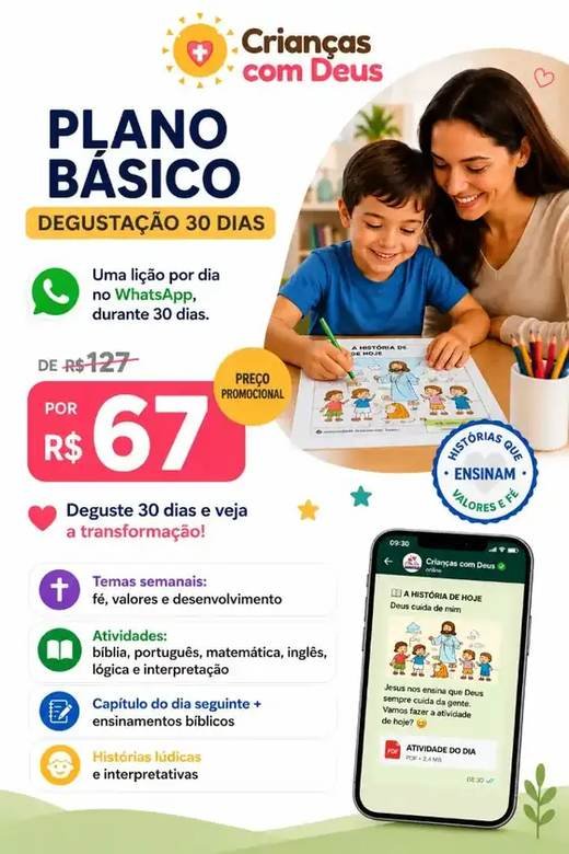 Plano Básico Crianças com Deus — degustação 30 dias por R$67
