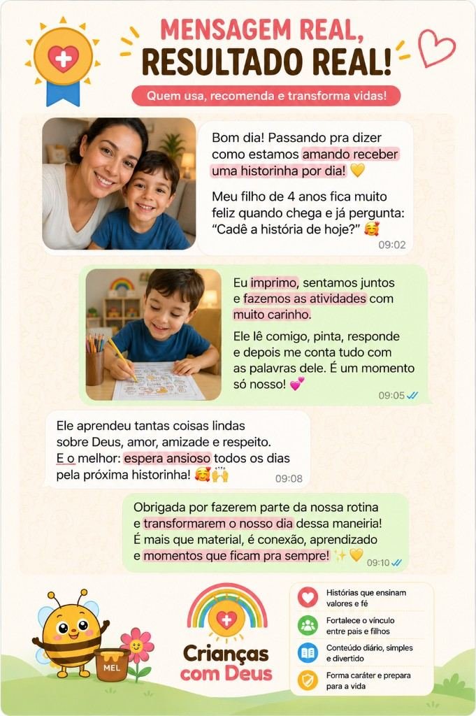 Depoimento: mãe e filho amando as historinhas diárias e a transformação em casa